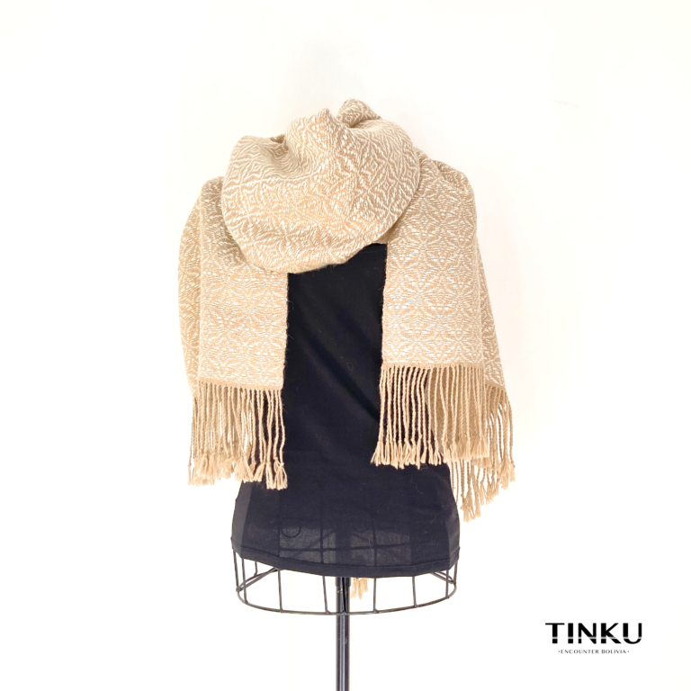 WARA XL Shawl in 100% Baby Alpaca (Beige & White)