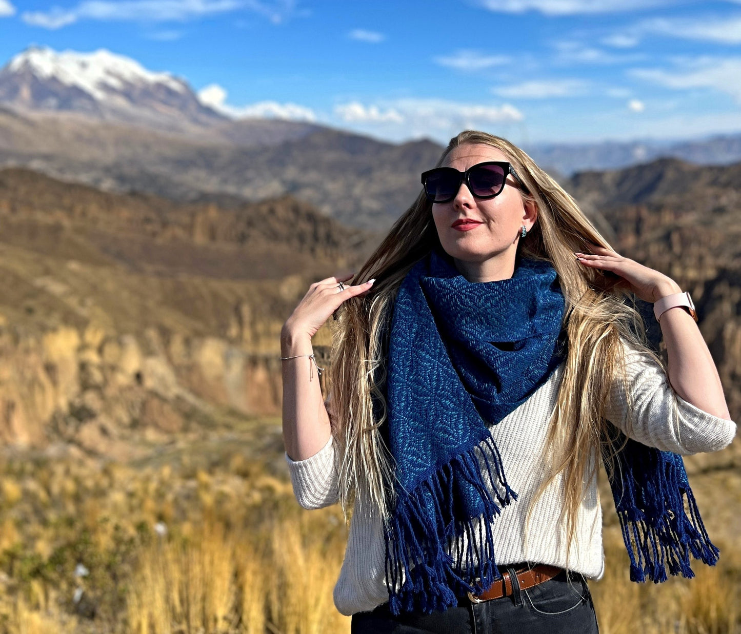 WARA XL Shawl in 100% Baby Alpaca (Blue & Turquoise)