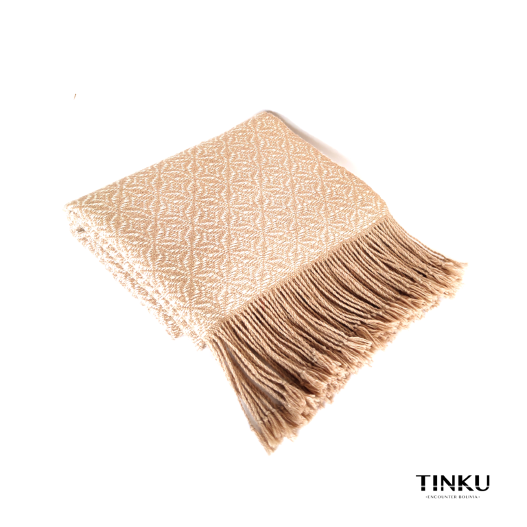 WARA XL Shawl in 100% Baby Alpaca (Beige & White)