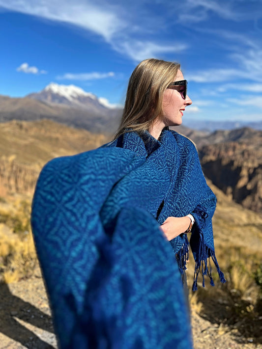 WARA XL Shawl in 100% Baby Alpaca (Blue & Turquoise)