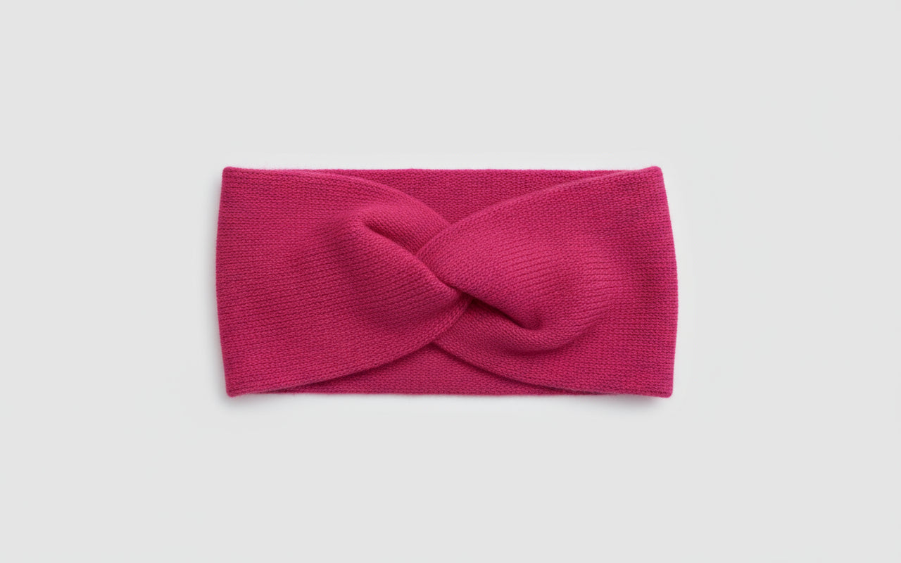 Pink knitted 100% baby alpaca headband handmade in Bolivia by TINKU