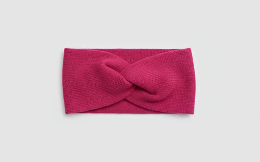 Pink knitted 100% baby alpaca headband handmade in Bolivia by TINKU