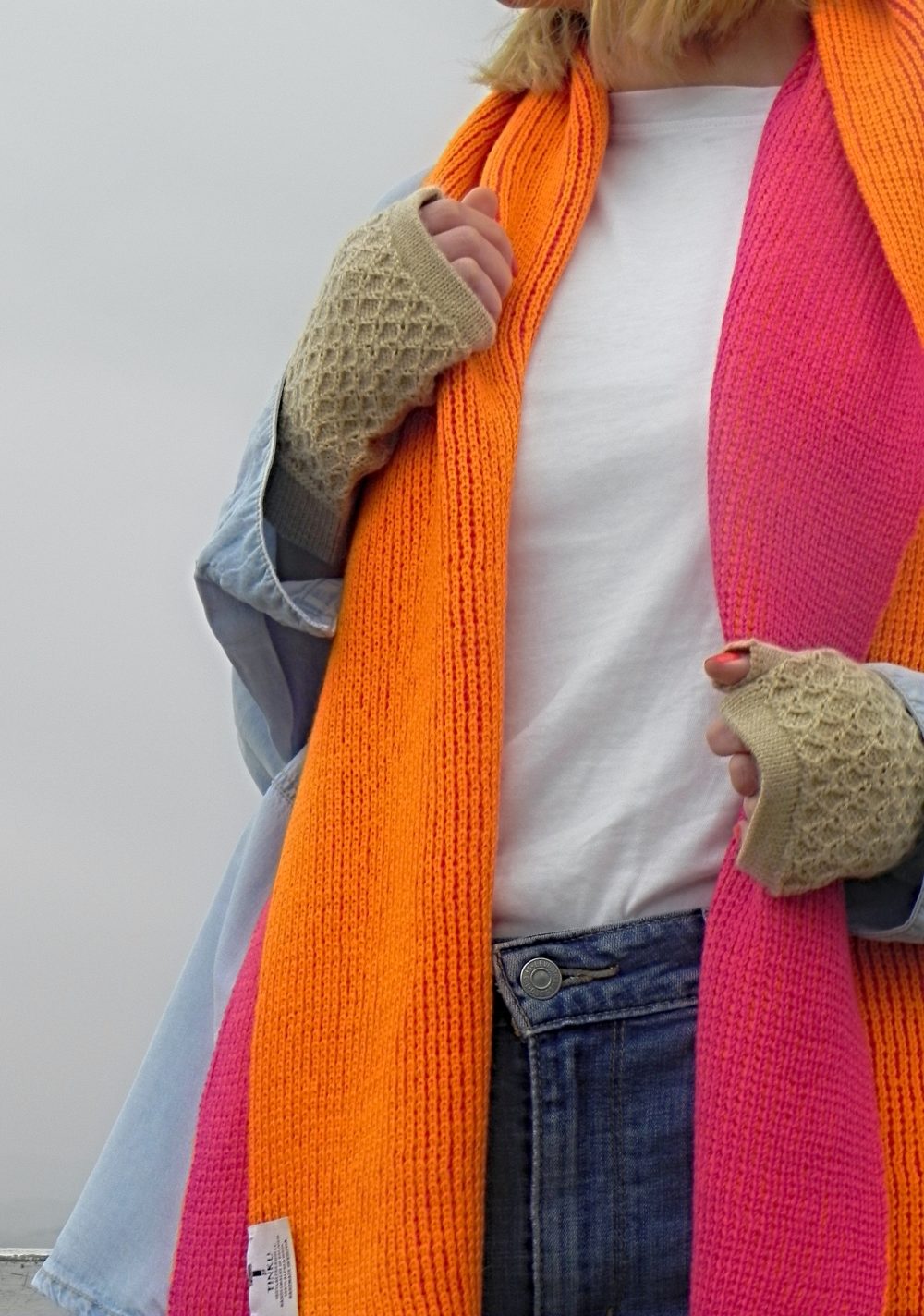 YANANTIN Double Sided Scarf Shawl in 100% Baby Alpaca (Pink & Orange)