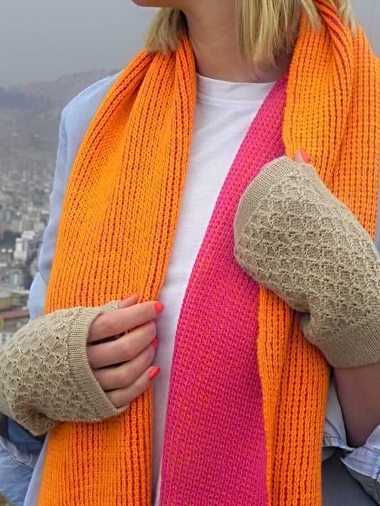 YANANTIN Double Sided Scarf Shawl in 100% Baby Alpaca (Pink & Orange)