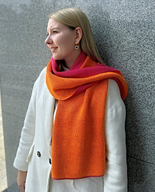 YANANTIN Double Sided Scarf Shawl in 100% Baby Alpaca (Pink & Orange)