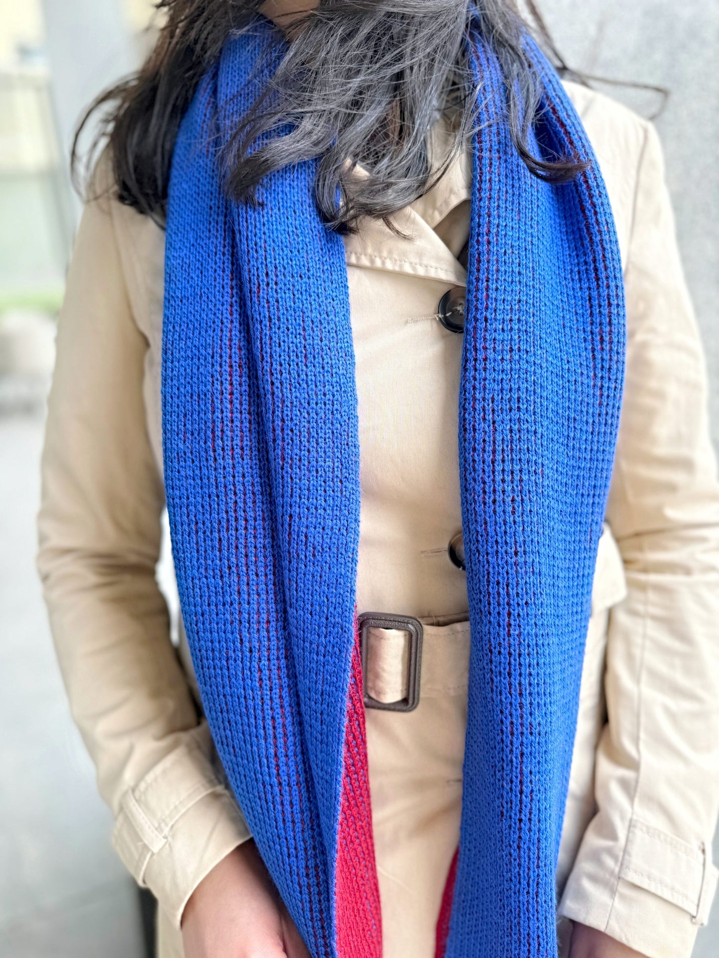 YANANTIN Double Sided Scarf Shawl in 100% Baby Alpaca (Blue & Red)