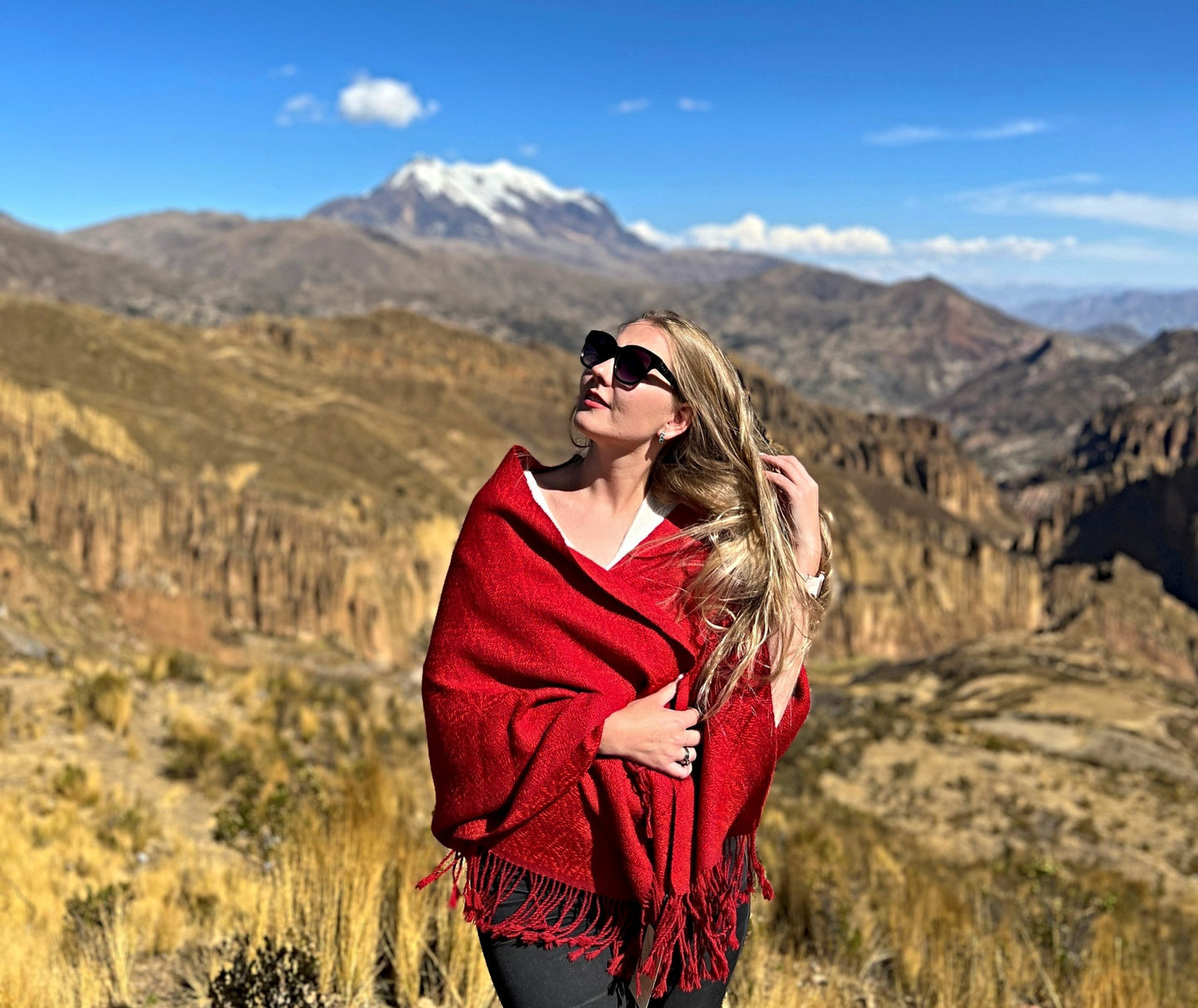 WARA XL Shawl in 100% Baby Alpaca (Red & Wine Red)