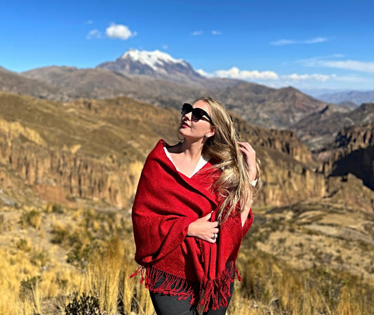 WARA XL Shawl in 100% Baby Alpaca (Red & Wine Red)